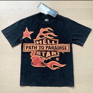 HELLSTAR path to paradise Black Graphic Tee with Orange Design